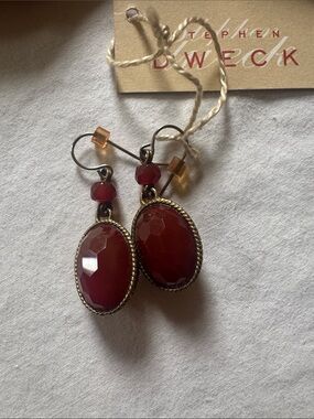 Stephen Dweck Red Agate and Bronze earrings BN with pouch . Chic and beautiful